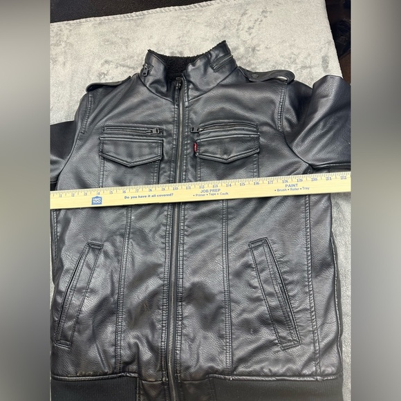 Levi's Faux Leather Sherpa Aviator Bomber Jacket Black mens sizes medium - Picture 3 of 9